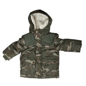 Oshkosh B'gosh Green Camouflage Coat Insulated Shearling Hood‎ Toddler 2T Nature